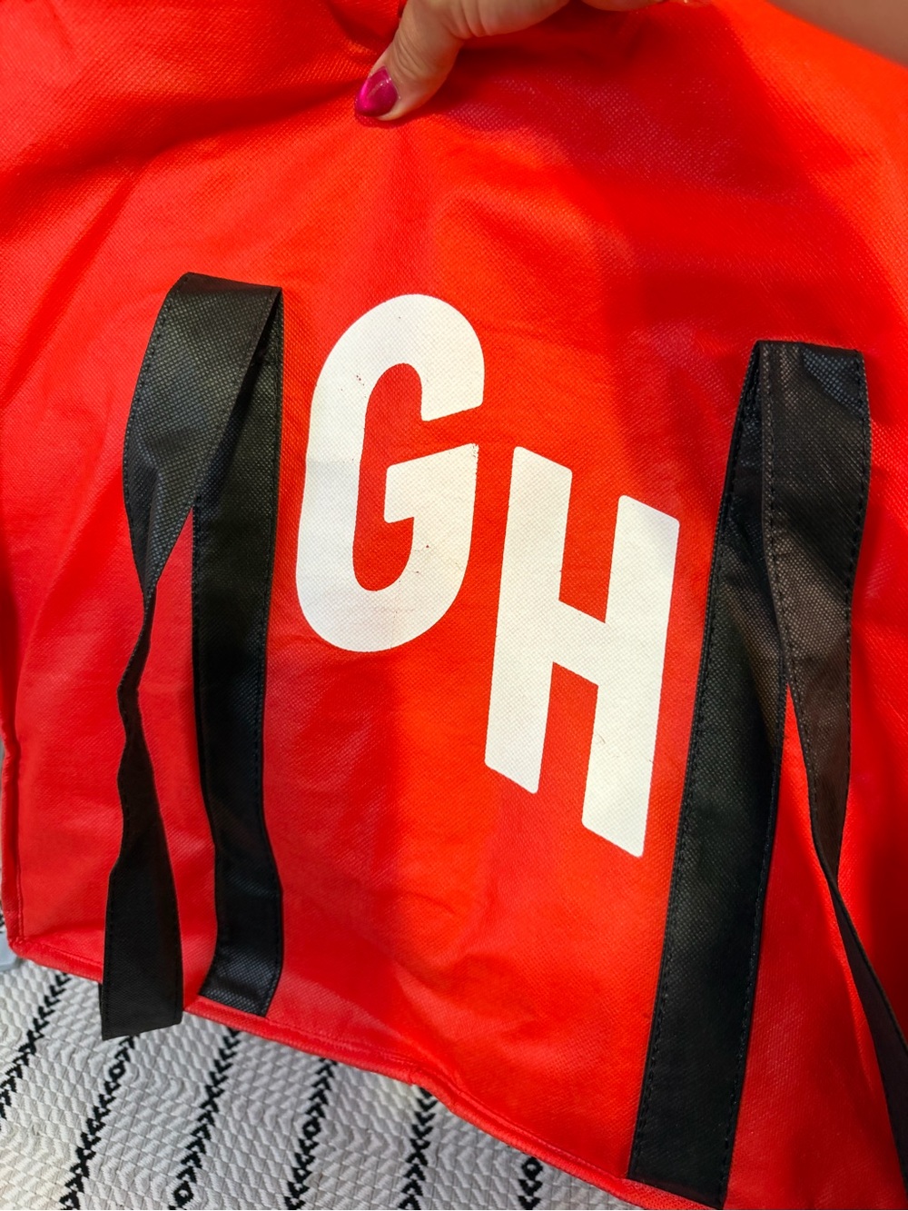 Red GH Logo Tote Bag with Black Straps insulated grub hub